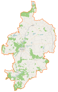 Mapa konturowa powiatu wągrowieckiego, na dole po prawej znajduje się punkt z opisem „Strzeszkowo”