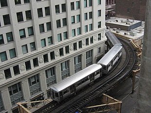 Enge Kurve der Hochbahnschleife im Stadtzentrum