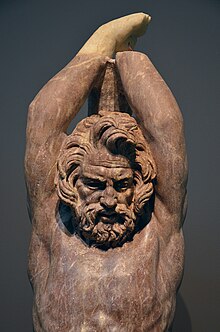 AD statue in red marble of Marsyas, a satyr who dared challenge Apollo to a music contest