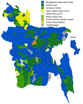 Wahlergebnisse in den Wahlkreisen (zur Wahl­kreis­einteilung siehe die Liste der Wahlkreise in Bangladesch)