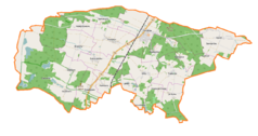 Mapa konturowa gminy Cieszków, u góry znajduje się punkt z opisem „Parafia Wniebowzięcia Najświętszej Maryi Panny”