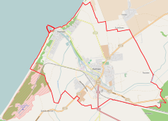 Mapa konturowa Darłowa, w centrum znajduje się punkt z opisem „Kościół pw. Matki Bożej Częstochowskiej w Darłowie”