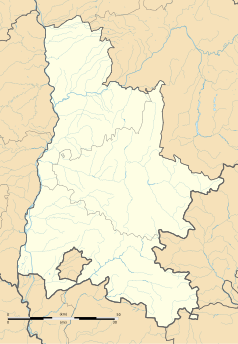 Mapa konturowa Drôme, po lewej nieco na dole znajduje się punkt z opisem „Montélimar”