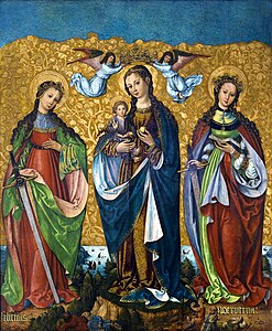 Die Gottesmutter mit dem Kind und den hll. Perpetua (rechts) und Felicitas (links)