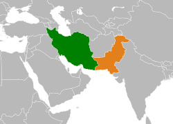 Map indicating locations of Iran and Pakistan