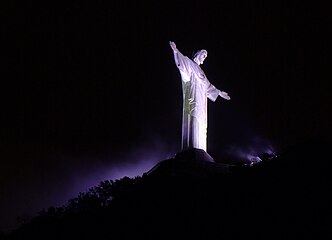 Christ the Redeemer at night