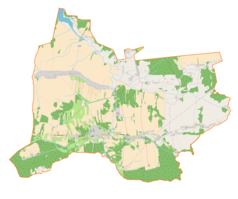 Mapa konturowa gminy Raniżów, blisko centrum po lewej na dole znajduje się punkt z opisem „Raniżów”