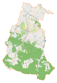 Mapa konturowa gminy Rymanów, u góry znajduje się punkt z opisem „Wróblik Szlachecki”