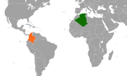 Map indicating locations of Algeria and Colombia