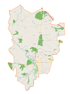 Mapa konturowa gminy Uniejów, na dole nieco na lewo znajduje się punkt z opisem „Spycimierz”