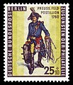 Preußischer Feldpostillon (1760) auf einer 25+10-Pfennig-Sondermarke der Bundespost Berlin (1955)