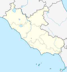 Mapa konturowa Lacjum, blisko lewej krawiędzi u góry znajduje się punkt z opisem „Montalto di Castro”