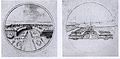 J.G. Fritzsche: Medaillenentwürfe für August den Starken. 1711 und 1712. Links: Darstellung der Treppenanlage, vor dem Bau des Wallpavillons. Rechts: Wallpavillon anstelle der ursprünglichen Treppenanlage.Dresden, Münzkabinett, Archiv.