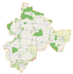 Mapa konturowa gminy Mykanów, na dole po lewej znajduje się punkt z opisem „Antoniów”