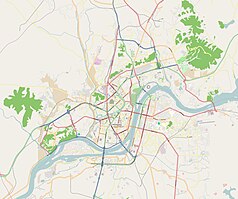 Mapa konturowa Pjongjangu, w centrum znajduje się punkt z opisem „Moranbong”