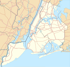 Mapa konturowa Nowego Jorku, blisko centrum u góry znajduje się punkt z opisem „Lincoln Tunnel”