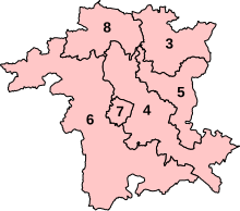 Numbered map of the parliamentary constituencies of Worcestershire created by the 2023 boundary review and first used at the 2024 UK general election.