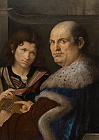 Portrait of Giovanni Borgherini and Trifone Gabriele, canvas, 1509/10, Bavarian State Painting Collections (7452)[38]