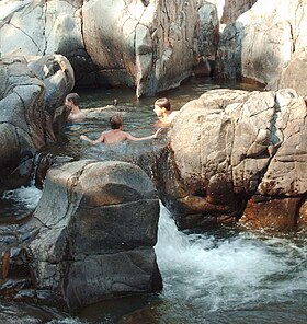 Water, rocks, children