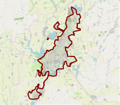 Mapa konturowa Krzywego Rogu, blisko centrum u góry znajduje się punkt z opisem „Monaster św. Włodzimierza”