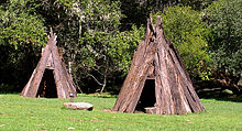 Reconstructions of Coast Miwok shelters at Kule Loklo