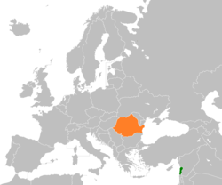 Map indicating locations of Lebanon and Romania