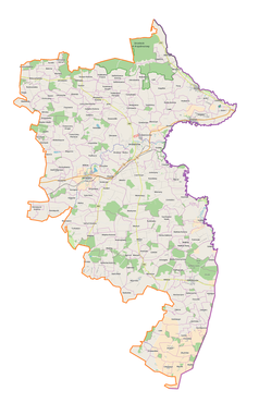 Mapa konturowa powiatu hrubieszowskiego, na dole po prawej znajduje się punkt z opisem „Uśmierz”