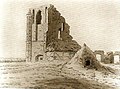 Caspar David Friedrich: Westfassade der Ruine Eldena mit Backhaus und Scheune, um 1837