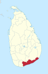 Area map of Hambantota District, lying along the coast from south to south east, in the Southern Province of Sri Lanka