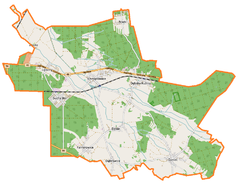 Mapa konturowa gminy Chrząstowice, w centrum znajduje się punkt z opisem „Dębska&nbsp;Kuźnia”