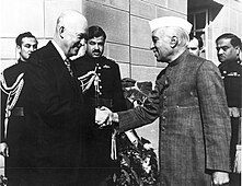 President Dwight D. Eisenhower received by Prime minister of India Jawaharlal Nehru at Parliament House in New Delhi, India, 1959