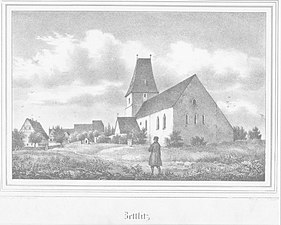 Lithographie der Kirche zu Zettlitz um 1840
