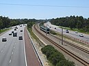 Mitchell Freeway with the Joondalup railway line in the median