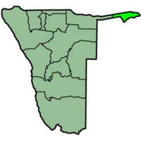 The Zambezi Region (light green) in Namibia