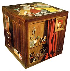 The Cube (1984–85), with above-right portrait of Jan van Eyck