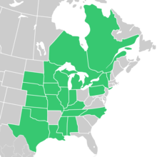 Symphyotrichum ontarionis native distribution: Canada — Ontario and Québec; US — Alabama, Illinois, Indiana, Iowa, Kansas, Kentucky, Louisiana, Michigan, Minnesota, Mississippi, Missouri, Nebraska, New York, North Carolina, Oklahoma, Pennsylvania, South Dakota, Tennessee, Texas, Vermont, and Wisconsin.