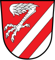 Gemeinde Oberstreu Schräglinks geteilt von Rot und Silber; oben ein silberner Hühnerfuß, unten ein roter Schräglinksbalken.