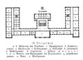Grundriss des Obergeschosses um 1897 (u. a. Wohnung des Direktors, Kassenzimmer, Bibliothek, Zeichensaal, Arbeits- und Wohnzimmer der Seminaristen)