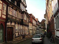 Half-timbered houses in street "Hinterer Brühl"