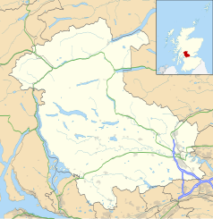 Mapa konturowa hrabstwa Stirling, po prawej nieco na dole znajduje się punkt z opisem „Doune”