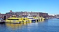 Boats moored at New York Water Taxi's storage facility in Red Hook, Brooklyn near New York Water Taxi's former ferry slip behind the Fairway Market