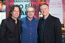 (vlnr.) Alexander Syllaba, Josef Hader und Clemens Kopetzky bei der Präsentation des Kino VOD Club.