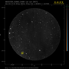 Op deze sterrenkaart ziet u ruwweg de locatie van pulsar PSR J1748-2446ad, in de gele rechthoek.