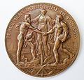 Το μετάλλιο της διάτρησης του Ισθμού του Παναμά που δημιουργήθηκε το 1881 από τον χαράκτη Οσκάρ Ροτύ. Η τύχη ενώνει δύο ηλικιωμένους άνδρες που προσωποποιούν τον Ατλαντικό Ωκεανό και τον Ειρηνικό Ωκεανό. (μπρούτζινη προσωπική συλλογή 56 mm)