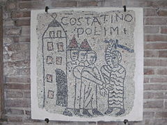Fußbodenmosaik mit Darstellung einer Bestrafung, Szene aus dem Vierten Kreuzzug (linkes Seitenschiff).
