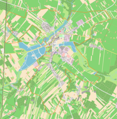 Mapa konturowa Białej Rawskiej, blisko centrum u góry znajduje się punkt z opisem „Cmentarz żydowski w Białej Rawskiej”