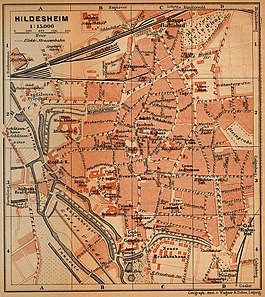 Kaart van Hildesheim uit 1910 met aanduiding van de tramlijnen