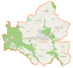 Mapa konturowa gminy Opalenica, po prawej znajduje się punkt z opisem „Wojnowice”