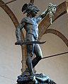 Perseus with the Head of Medusa by Benvenuto Cellini depicts Perseus armed with a harpe sword when he beheaded Medusa.