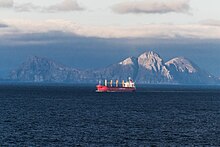 Ugamak Island as seen from the Unimak Pass in morning light.